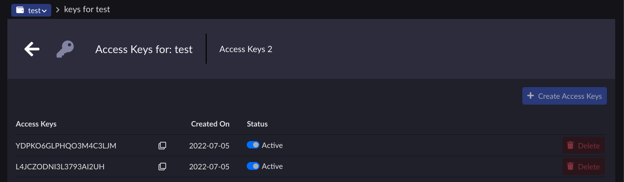 Create IAM User Access Keys — ARTESCA 4.3.0 documentation