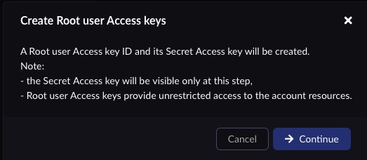 Create Access Keys — ARTESCA 4.2.2 documentation